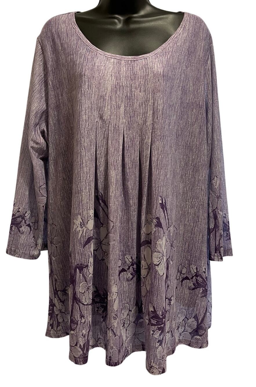 Timeson XXXL Purple Flowy Floral Print Long Sleeve Blouse
